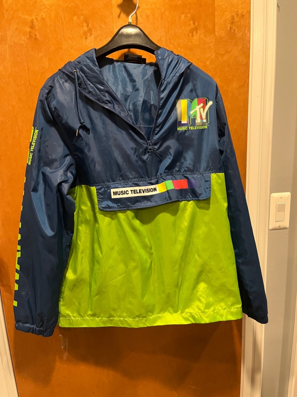 MTV Navy and Lime Colorblock Hooded Pullover Jacket